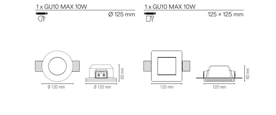 Incasso in gesso verniciabile con diffusore in vetro satinato da integrare nel cartongesso portalampada GU10 incluso collezione SNOW rotondo-quadrato Incasso in gesso verniciabile con diffusore in vetro satinato da integrare nel cartongesso portalampada GU10 incluso collezione SNOW rotondo-quadrato